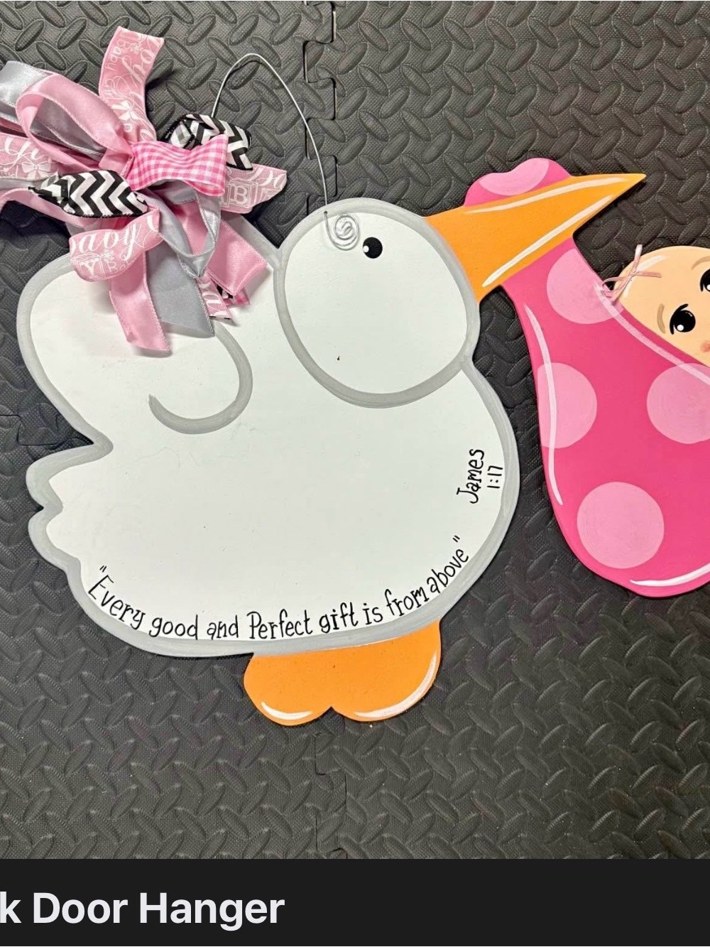 Stork baby girl door hanger